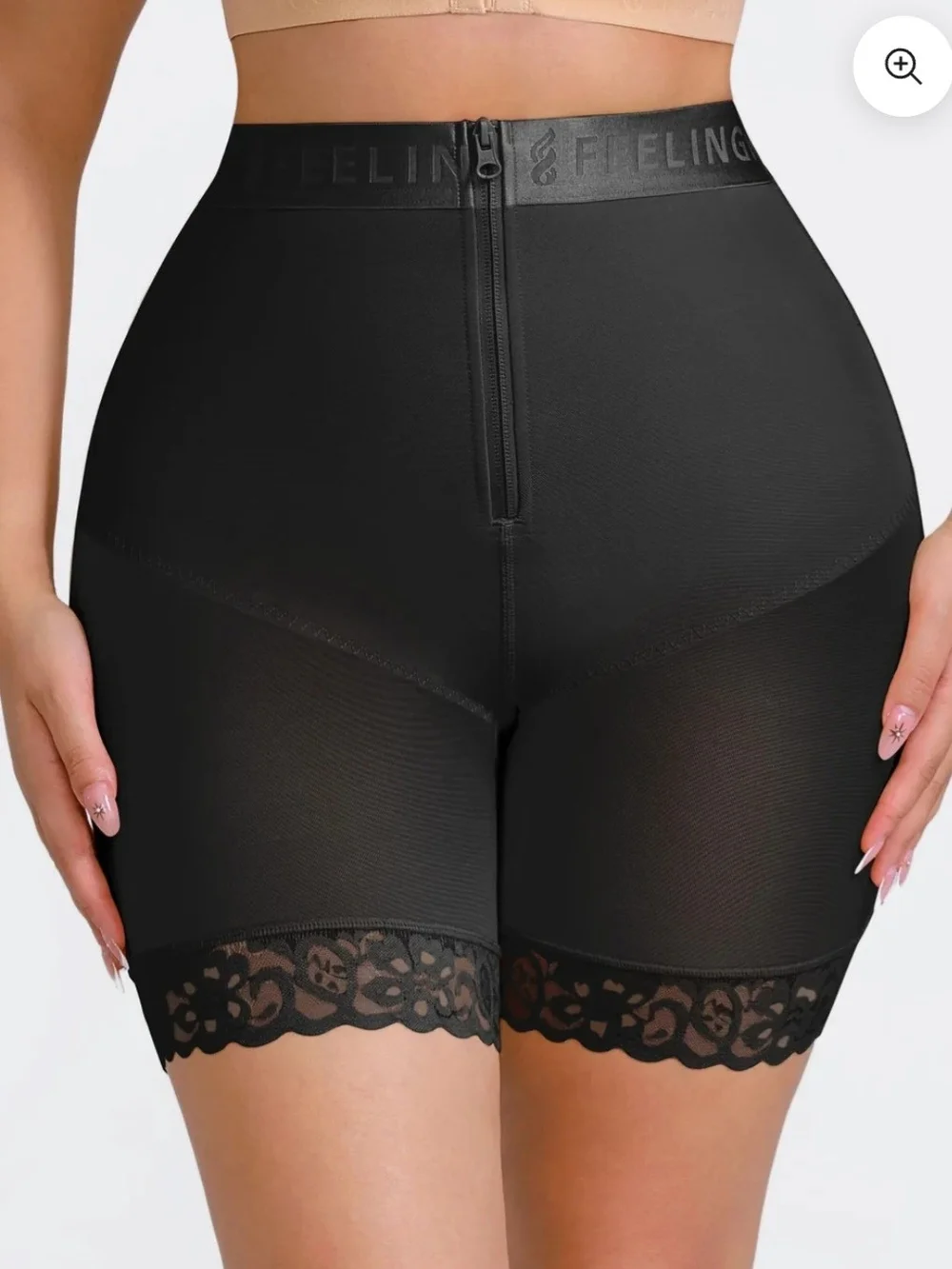 High-Waist Black Lace-Trim Shaping Shorts by FIELING Size M
